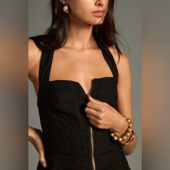 🐦⬛Zip-Front Corset A-Line Midi Dress with Seamed Bodice in Black, 12, NWT✨ - Picture 3 of 8